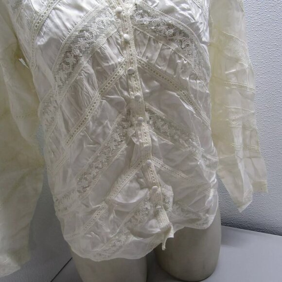 NEW LOVESHACKFANCY Womens Tandra Romantic V-Neck Blouse Size 4 Antique White - Picture 10 of 13